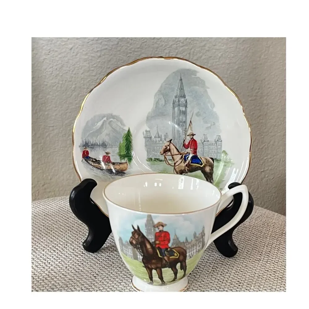 Vintage Rare England Bone China Cup & Saucer Horse Pony RCMP